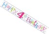 Age 4 Girl Pink Foil Party Banner - Happy 4th Birthday Mulitcoloured