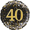 Round 18" 40th Birthday Foil Helium Balloon (Not Inflated) - Age 40 Black Gold