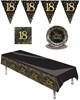 Party Pack for 8 Black & Gold Table Cover Napkin Plates Bunting - 18th Birthday