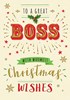 Boss Christmas Card - Big Writing With Stars Glitter & Holy 7.5x5.25"