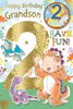 Grandson 2nd Birthday Card & Badge - Gold Foil Number 2 Boy as Dinosaur 9x6"