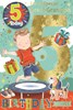 Great-Grandson 5th Birthday Card & Badge - Boy on Trampoline with Gold Foil 9x6"