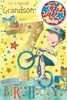 Grandson 7th Birthday Card & Badge - 7 Today Boy on Bike with Gold Foil 9x6"