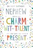 Nephew Birthday Card - Multicoloured Stars Silver Foil - Charm Wit 7.5x5.25"