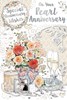 Pearl 30th Wedding Anniversary Card - Champagne Glasses Flowers Silver Foil 9x6"