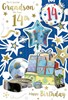 Grandson 14th Birthday Card & Badge - Age 14 Presents Star Balloon Football Foil