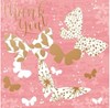Pack Of 6 Thank You Cards & Envelopes - Pink with Gold Foil Butterfies