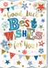 Good Luck Greetings Card - Red Blue & Gold Stars Bunting & Gold Foil 7.5 x 5.25"