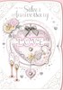 Silver 25th Wedding Anniversary Card - Champagne Flutes Flowers & Foil 7.5x5.25"