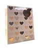 Medium Gift Bag - White with Silver Gold Hearts and Gold Foil Tag 10.5x8.5"