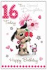 Jonny Javelin Daughter 16th Birthday Card - Dog with Flowers Glitter & Foil 9x6"