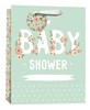 Large Baby Shower Gift Bag - Green with Flowers and White Writing 13x10.25"