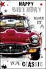 Jonny Javelin Open Male Birthday Card - Red Classic Car Silver Foil 7.25x5.5"