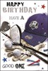 Jonny Javelin Open Male Birthday Card - Golf Club Cap & Silver Foil 7.75"x5.5"