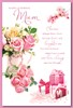 Mum Birthday Card - Pink Roses in Jug with Presents and Pink Foil Verse 9x6"
