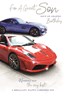 Son Birthday Card - Blue and Red Sports Cars with Silver Foil 9x6"
