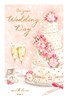 Wedding Day Card with Verse - Pink Rose Cake with Champagne Glasses Foil 9x6"