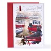 Dad Father's Day Card - Man & Dog by Harbour Scene Silver Foil 9.5x6.75"