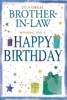 Brother-in-Law Birthday Card - Blue Green Presents and Stars with Gold Foil 9x6"