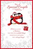 Special Couple Christmas Card Penguins in Red Scarf Silver Glitter Red Foil 9x6"