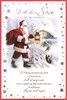 Son Christmas Card - Traditional Santa Robin on Gate in Snow Silver Foil 9x6"