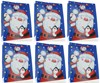 Set of 6 Large Christmas Gift Bags with Rope Handle & Tag - Blue with Santa