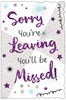 Sorry You're Leaving Greetings Card - Purple Glitter & Stars 9" x 6"