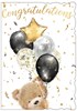 Congratulations Card - Bear with Balloons & Gold Foil Detail 7.5" x 5.75"