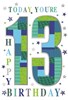 Teenager 13th Boy Birthday Card -Age 13 Blue Green Number Stars & Foil 7.5x5.25"