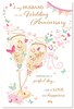 Husband Wedding Anniversary Card - Champagne & Glasses Flowers Gold Foil 9x6"