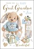 Jonny Javelin Thank You For New Great Grandson Card - Bunny in Blue Jumper 9x6"