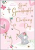 Great Granddaughter Christening Card - Elephant with Balloons Glitter Foil 9x6"