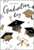 Graduation Congratulations Card - Black Caps Scrolls Gold Glitter Foil 7.5x5.25"