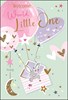 Birth of Baby Girl Card - Welcome to the World Little One Pink Balloons 7.5x5.25