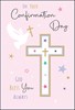 Confirmation Day Card - Pink with White Dove and Cross with Gold Foil 7.5x5.25"