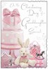 Jonny Javelin Granddaughter Christening Day Card - Pink Cake White Rabbit 9x6.25