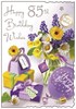Jonny Javelin Age 85 Birthday Card - 85th Birthday Purple Yellow Flowers 9x6.25