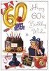 Jonny Javelin 60th Birthday Card - Age 60 Cake with Red & Blue Presents 9x6.25"