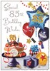Jonny Javelin Age 85 Birthday Card - 85th Birthday Cake Blue Red Balloons 9x6.25