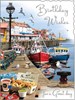 Jonny Javelin Open Male Birthday Card - Scenic Seaside Fishing Boats 7.25x5.5"