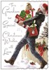 Jonny Javelin Grandson Christmas Card - Man with Presents Silver Foil 9x6.25"