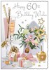 Jonny Javelin 60th Birthday Card - Champagne Flutes Flowers Silver Foil 9"x6.25"