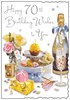 Jonny Javelin Age 70 70th Female Birthday Card - Champagne Cake Flowers 9x6.25"