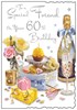 Jonny Javelin Special Friend 60th Birthday Card - Champagne Cake Flowers 9x6.25"