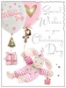 Jonny Javelin Baby Girl Christening Day Card - Pink Bear & Balloons 7.25" x 5.5"
