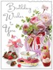 Jonny Javelin Birthday Card - Pink Flowers & Chocolate Strawberries 7.25x5.5"