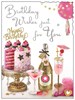 Jonny Javelin Open Female Birthday Card - Pink Cake & Gold Champagne 7.25x5.5"