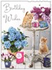 Jonny Javelin Female Birthday Card - Ginger Kittens Blue Lilac Flowers 7.25x5.5"