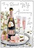 Jonny Javelin Wife Wedding Anniversary Card - Pink Champagne Silver Foil 9x6.25