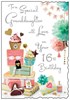 Jonny Javelin Granddaughter 16th Birthday Card Cupcakes Glitter Silver Foil 9x6"